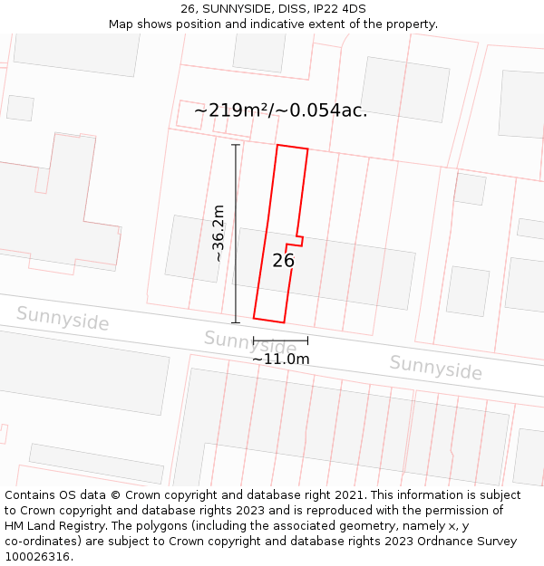 26, SUNNYSIDE, DISS, IP22 4DS: Plot and title map