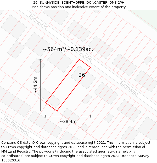 26, SUNNYSIDE, EDENTHORPE, DONCASTER, DN3 2PH: Plot and title map