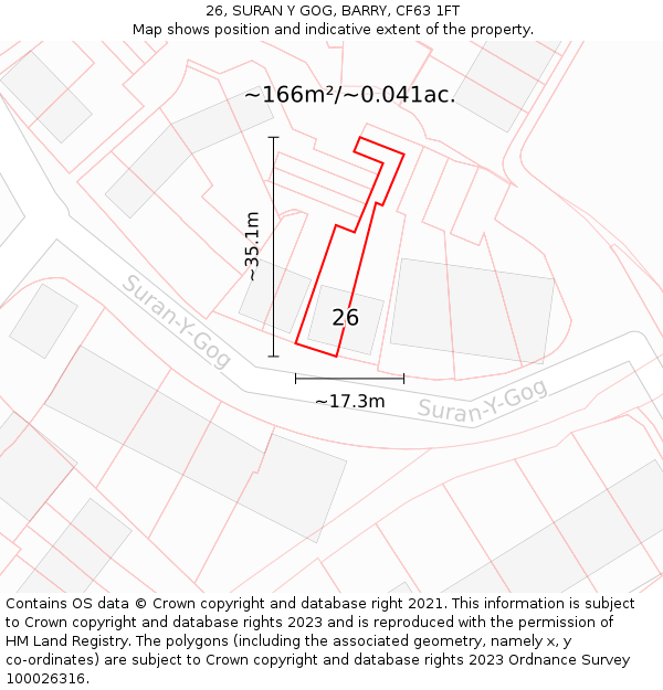 26, SURAN Y GOG, BARRY, CF63 1FT: Plot and title map