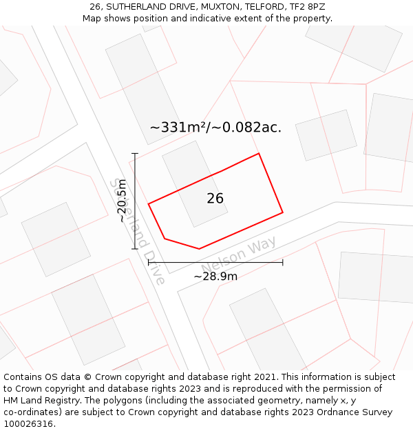 26, SUTHERLAND DRIVE, MUXTON, TELFORD, TF2 8PZ: Plot and title map