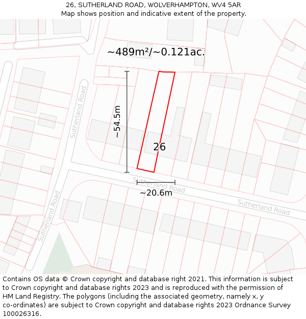 26, SUTHERLAND ROAD, WOLVERHAMPTON, WV4 5AR: Plot and title map