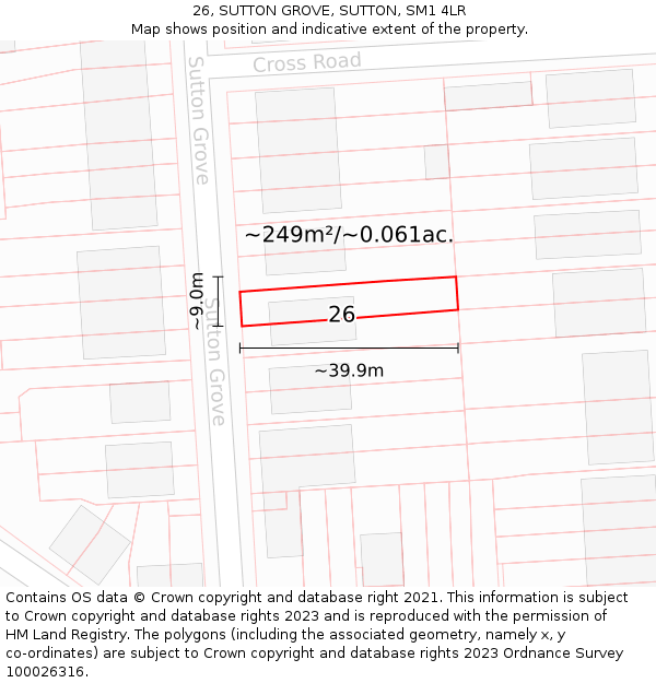 26, SUTTON GROVE, SUTTON, SM1 4LR: Plot and title map