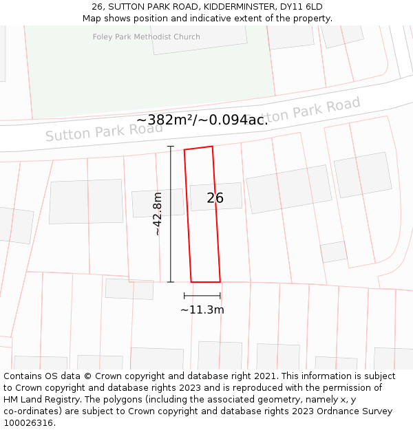 26, SUTTON PARK ROAD, KIDDERMINSTER, DY11 6LD: Plot and title map