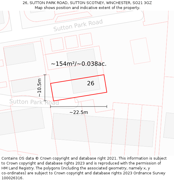26, SUTTON PARK ROAD, SUTTON SCOTNEY, WINCHESTER, SO21 3GZ: Plot and title map