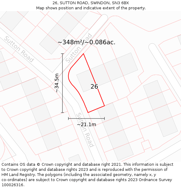 26, SUTTON ROAD, SWINDON, SN3 6BX: Plot and title map