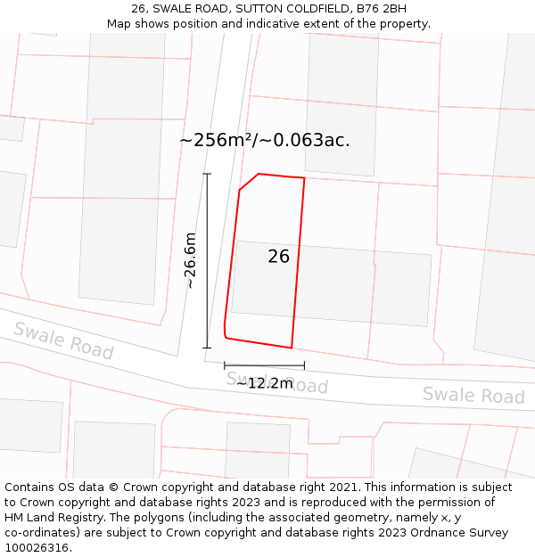 26, SWALE ROAD, SUTTON COLDFIELD, B76 2BH: Plot and title map