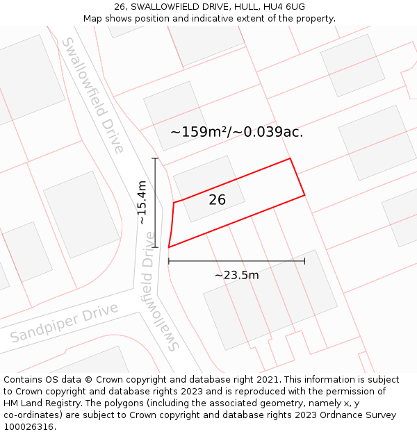 26, SWALLOWFIELD DRIVE, HULL, HU4 6UG: Plot and title map