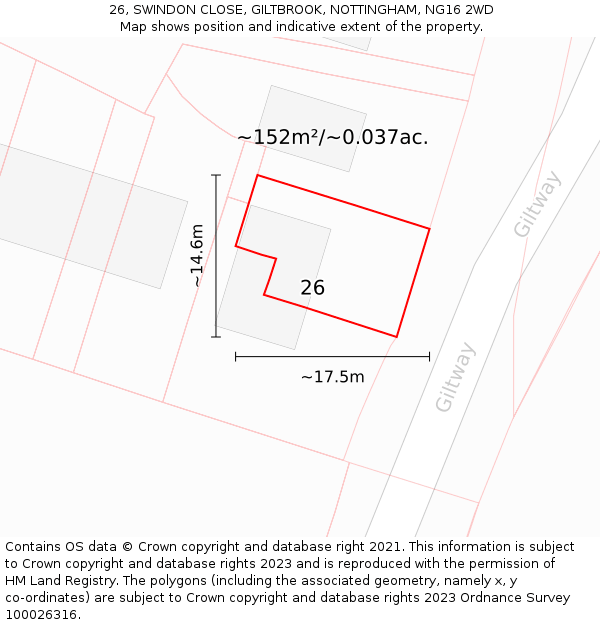 26, SWINDON CLOSE, GILTBROOK, NOTTINGHAM, NG16 2WD: Plot and title map