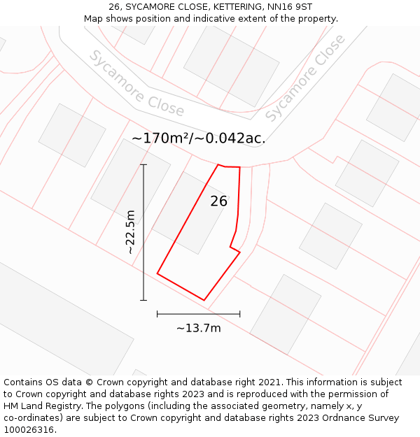26, SYCAMORE CLOSE, KETTERING, NN16 9ST: Plot and title map