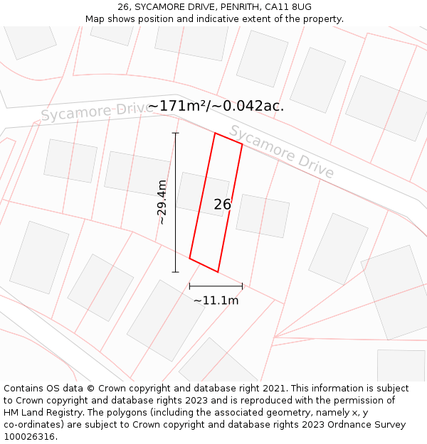 26, SYCAMORE DRIVE, PENRITH, CA11 8UG: Plot and title map