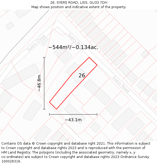 26, SYERS ROAD, LISS, GU33 7DH: Plot and title map