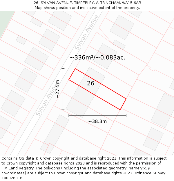 26, SYLVAN AVENUE, TIMPERLEY, ALTRINCHAM, WA15 6AB: Plot and title map