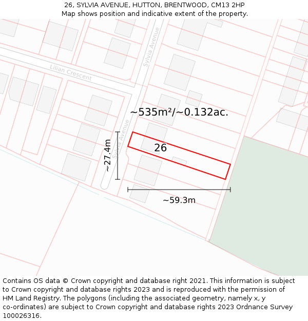 26, SYLVIA AVENUE, HUTTON, BRENTWOOD, CM13 2HP: Plot and title map