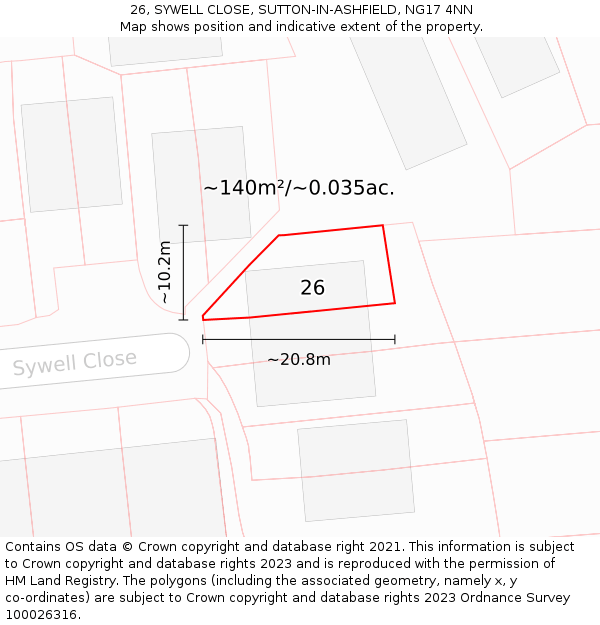 26, SYWELL CLOSE, SUTTON-IN-ASHFIELD, NG17 4NN: Plot and title map