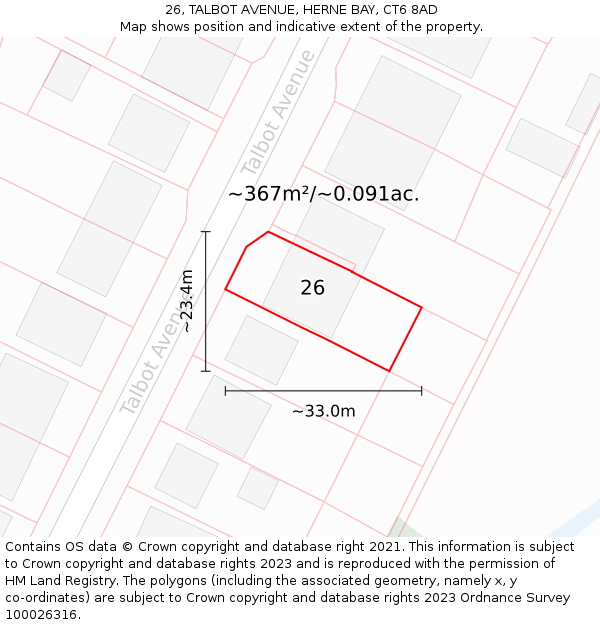 26, TALBOT AVENUE, HERNE BAY, CT6 8AD: Plot and title map