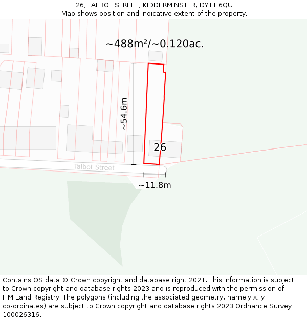26, TALBOT STREET, KIDDERMINSTER, DY11 6QU: Plot and title map