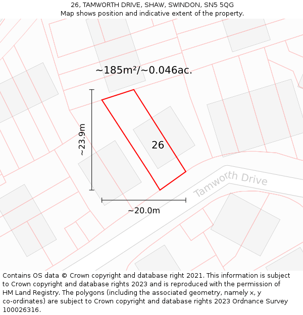26, TAMWORTH DRIVE, SHAW, SWINDON, SN5 5QG: Plot and title map