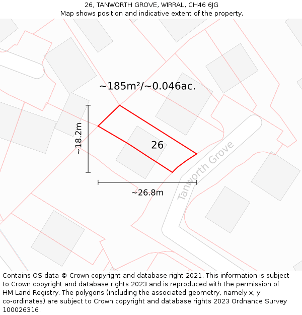 26, TANWORTH GROVE, WIRRAL, CH46 6JG: Plot and title map