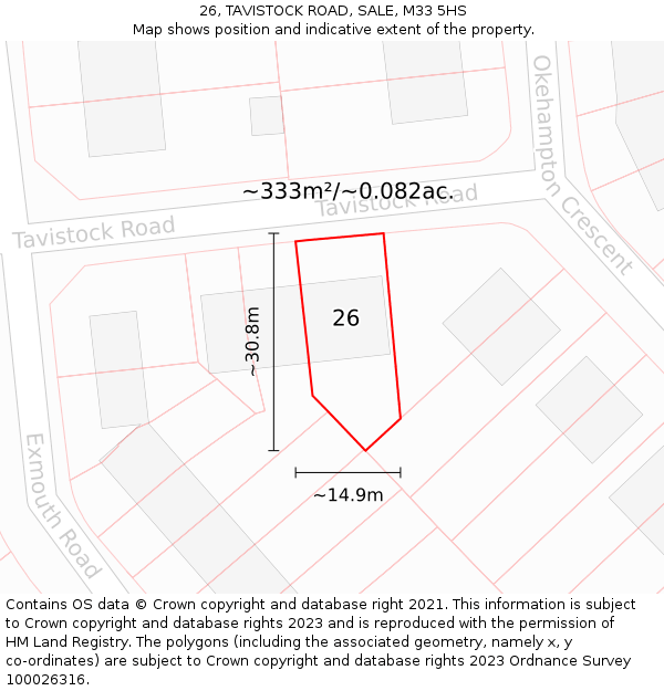 26, TAVISTOCK ROAD, SALE, M33 5HS: Plot and title map