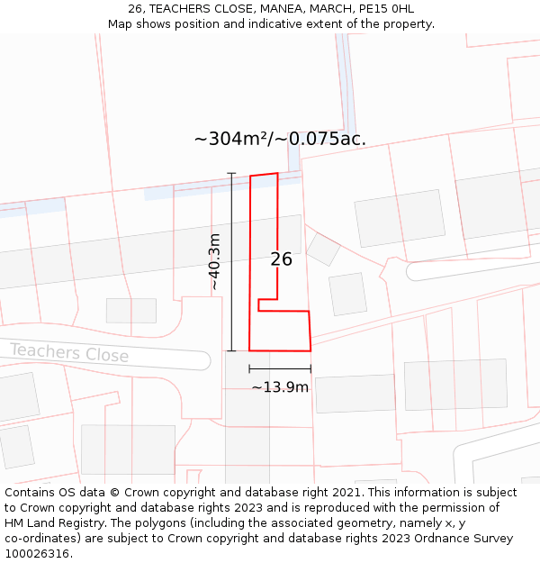 26, TEACHERS CLOSE, MANEA, MARCH, PE15 0HL: Plot and title map