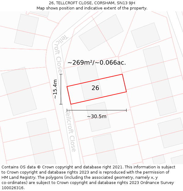 26, TELLCROFT CLOSE, CORSHAM, SN13 9JH: Plot and title map