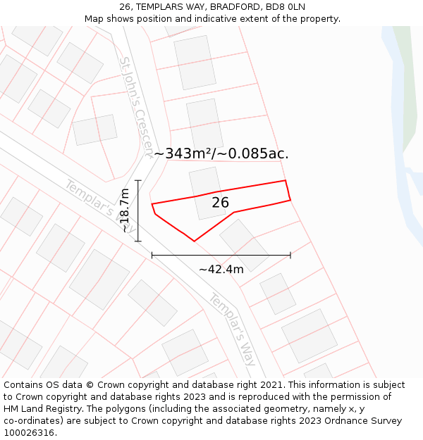 26, TEMPLARS WAY, BRADFORD, BD8 0LN: Plot and title map
