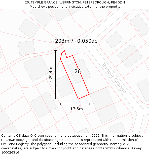 26, TEMPLE GRANGE, WERRINGTON, PETERBOROUGH, PE4 5DN: Plot and title map
