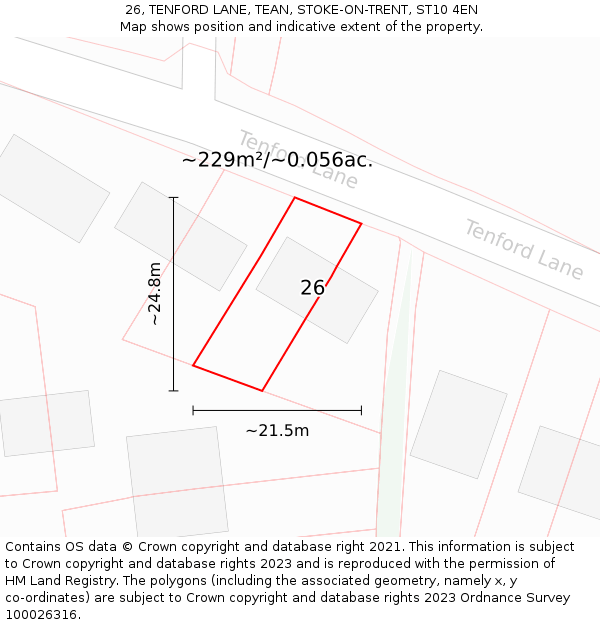 26, TENFORD LANE, TEAN, STOKE-ON-TRENT, ST10 4EN: Plot and title map