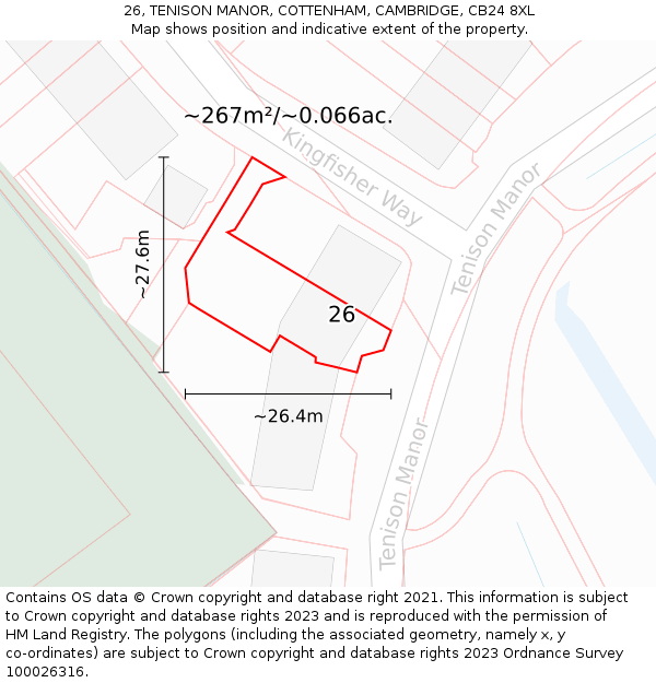 26, TENISON MANOR, COTTENHAM, CAMBRIDGE, CB24 8XL: Plot and title map