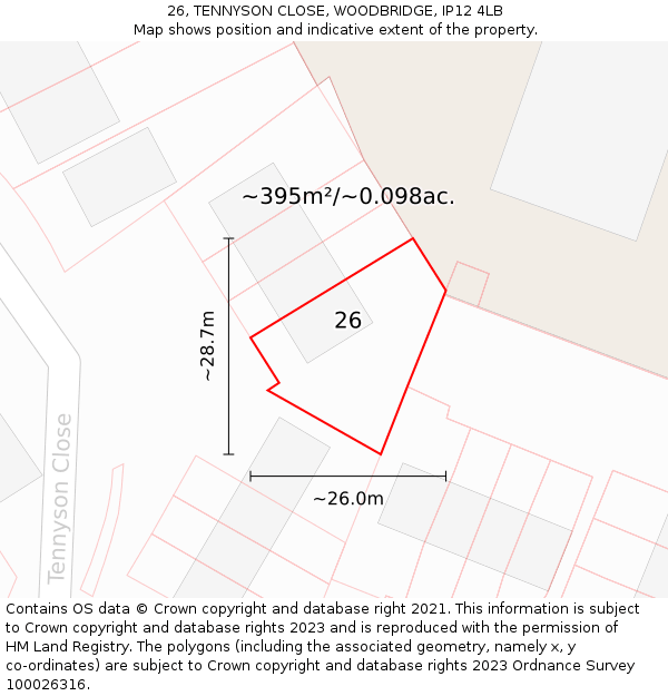 26, TENNYSON CLOSE, WOODBRIDGE, IP12 4LB: Plot and title map