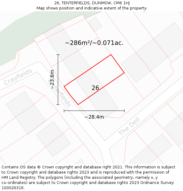 26, TENTERFIELDS, DUNMOW, CM6 1HJ: Plot and title map