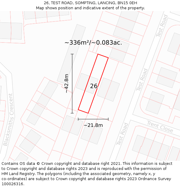 26, TEST ROAD, SOMPTING, LANCING, BN15 0EH: Plot and title map