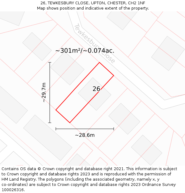26, TEWKESBURY CLOSE, UPTON, CHESTER, CH2 1NF: Plot and title map