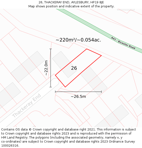 26, THACKERAY END, AYLESBURY, HP19 8JE: Plot and title map