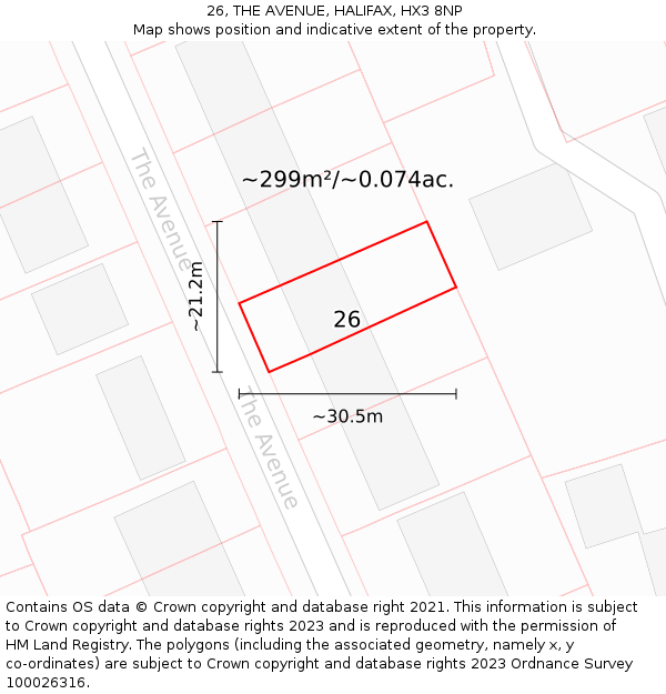 26, THE AVENUE, HALIFAX, HX3 8NP: Plot and title map