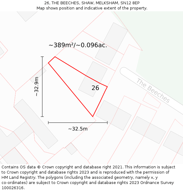 26, THE BEECHES, SHAW, MELKSHAM, SN12 8EP: Plot and title map