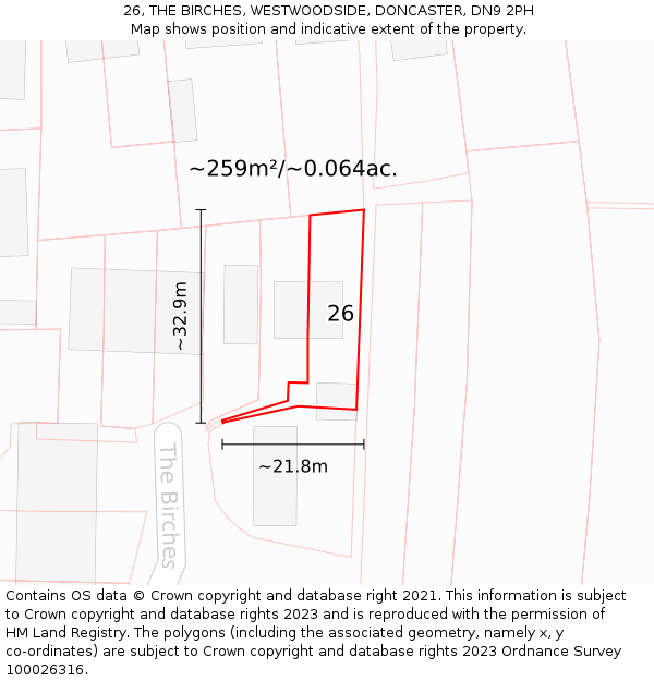 26, THE BIRCHES, WESTWOODSIDE, DONCASTER, DN9 2PH: Plot and title map