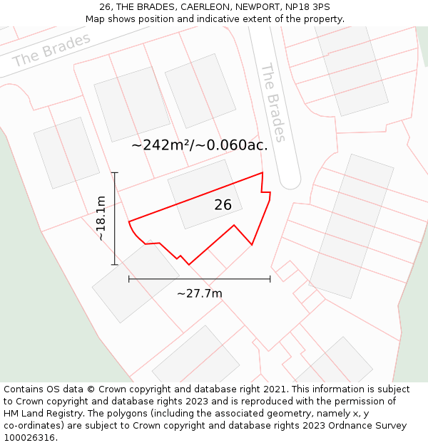 26, THE BRADES, CAERLEON, NEWPORT, NP18 3PS: Plot and title map