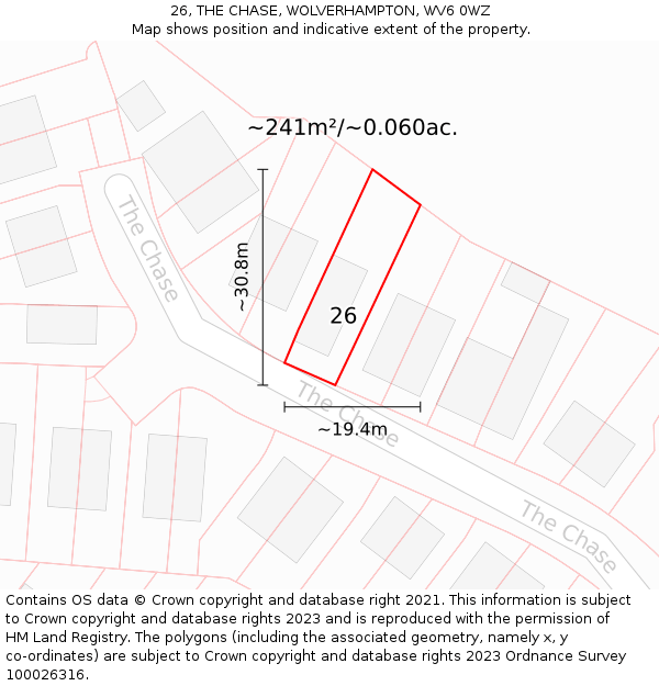 26, THE CHASE, WOLVERHAMPTON, WV6 0WZ: Plot and title map