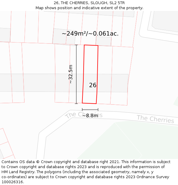 26, THE CHERRIES, SLOUGH, SL2 5TR: Plot and title map