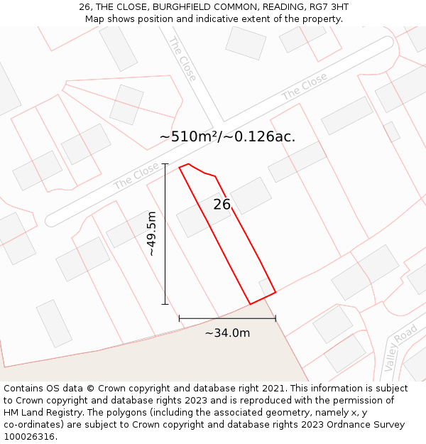 26, THE CLOSE, BURGHFIELD COMMON, READING, RG7 3HT: Plot and title map