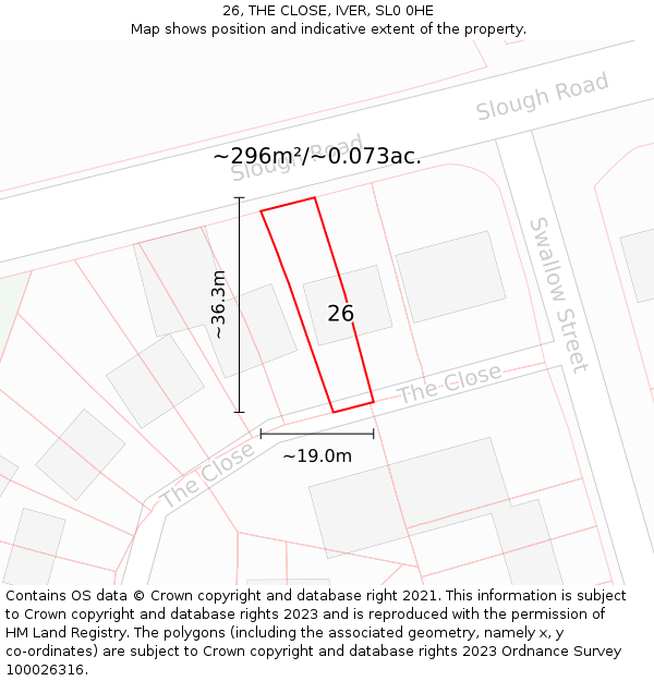 26, THE CLOSE, IVER, SL0 0HE: Plot and title map