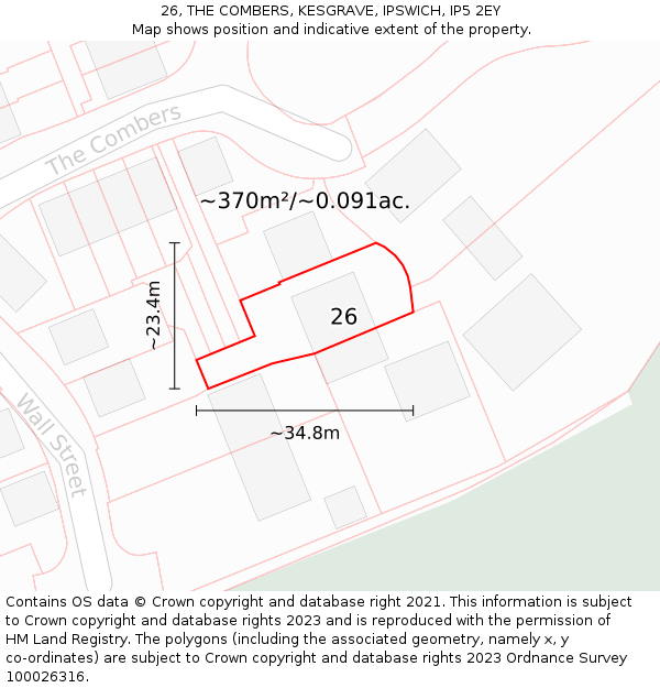 26, THE COMBERS, KESGRAVE, IPSWICH, IP5 2EY: Plot and title map