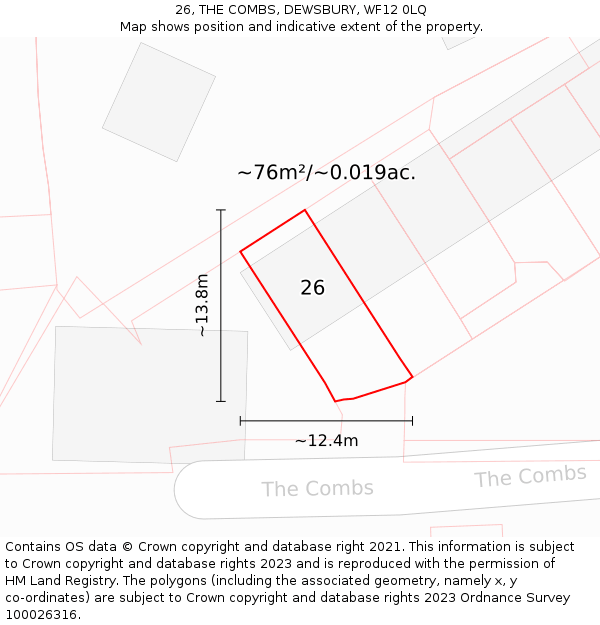 26, THE COMBS, DEWSBURY, WF12 0LQ: Plot and title map