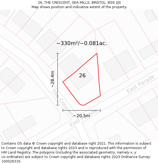 26, THE CRESCENT, SEA MILLS, BRISTOL, BS9 2JS: Plot and title map