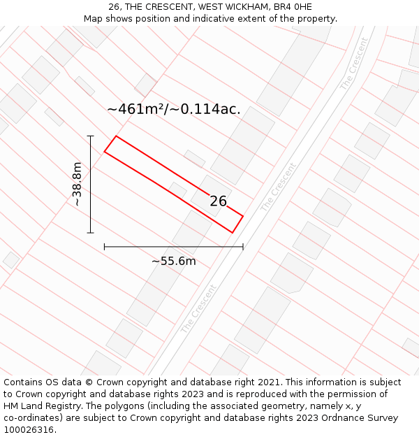 26, THE CRESCENT, WEST WICKHAM, BR4 0HE: Plot and title map