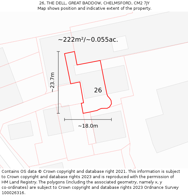 26, THE DELL, GREAT BADDOW, CHELMSFORD, CM2 7JY: Plot and title map
