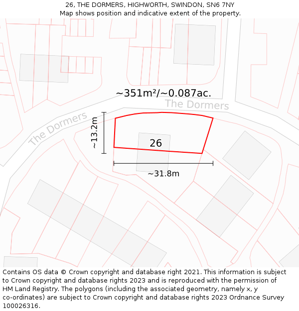 26, THE DORMERS, HIGHWORTH, SWINDON, SN6 7NY: Plot and title map