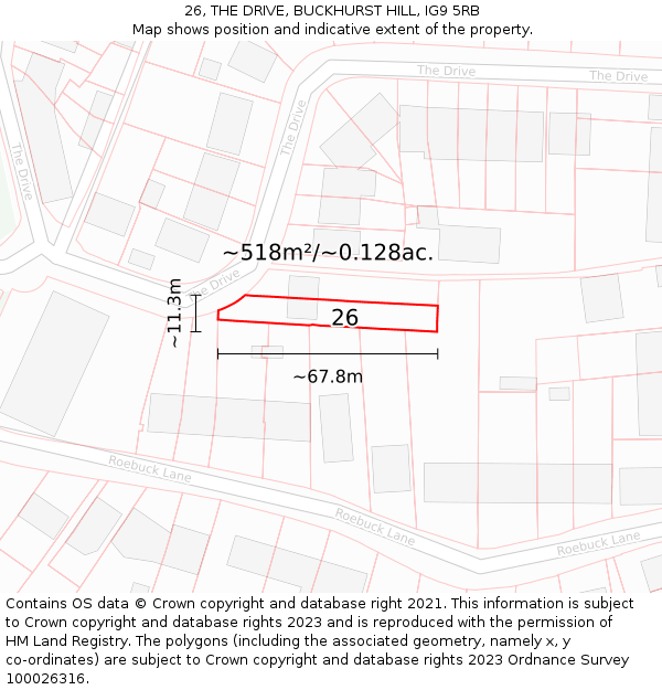 26, THE DRIVE, BUCKHURST HILL, IG9 5RB: Plot and title map
