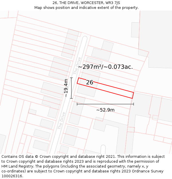 26, THE DRIVE, WORCESTER, WR3 7JS: Plot and title map